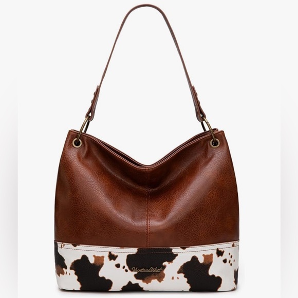 Brown and White Leather Shoulder Bag